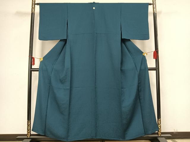 平和屋着物▽上質な色無地 単衣 枝葉地紋 高麗納戸色 正絹 逸品 AAAZ1418fy