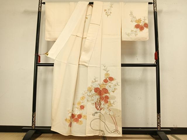 平和屋着物▽訪問着 単衣 草花文 正絹 逸品 AAAZ1421fy