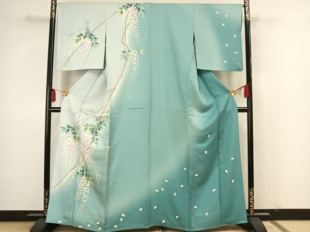 平和屋着物▽訪問着　単衣　作家物　草花文　銀彩　正絹　逸品　AAAZ1424fy