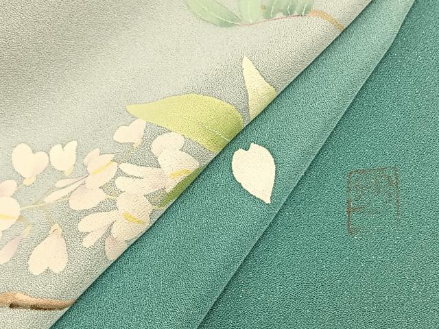 平和屋着物▽訪問着　単衣　作家物　草花文　銀彩　正絹　逸品　AAAZ1424fy