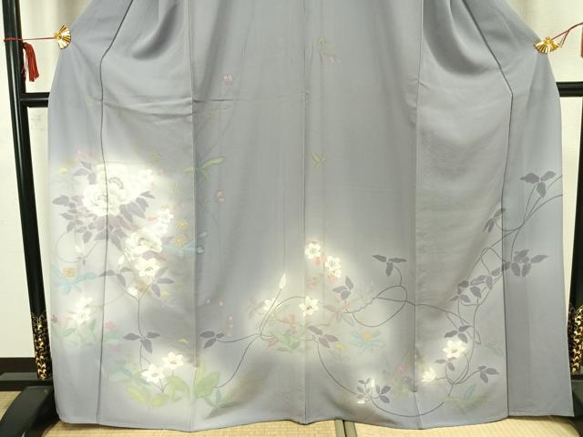 平和屋着物▽訪問着 単衣 手描き 草花文 暈し染め 正絹 逸品 未使用 AAAZ1425fy