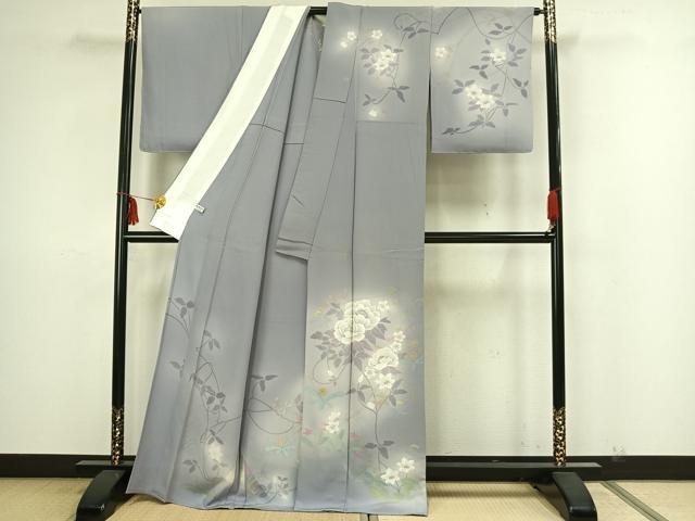 平和屋着物▽訪問着 単衣 手描き 草花文 暈し染め 正絹 逸品 未使用 AAAZ1425fy