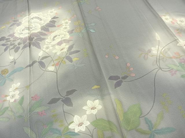 平和屋着物▽訪問着 単衣 手描き 草花文 暈し染め 正絹 逸品 未使用 AAAZ1425fy