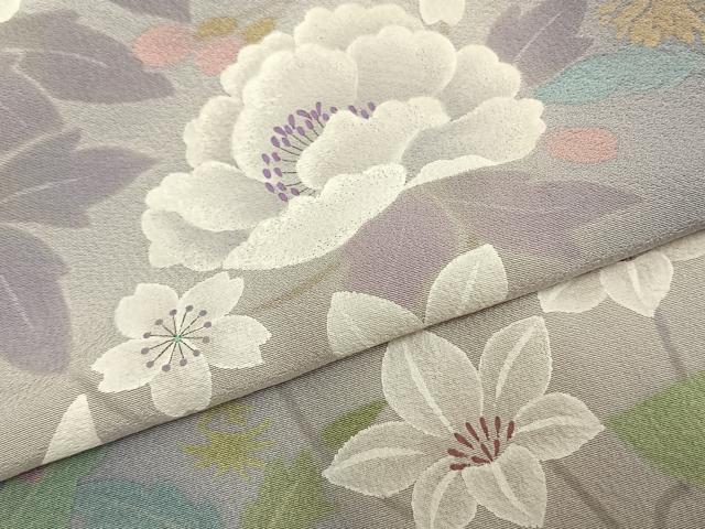 平和屋着物▽訪問着 単衣 手描き 草花文 暈し染め 正絹 逸品 未使用 AAAZ1425fy