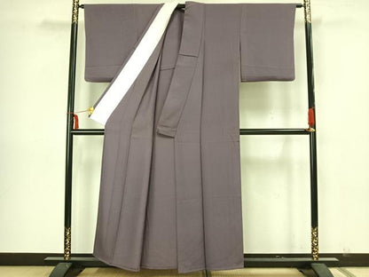 平和屋着物▽上質な色無地 単衣 渦巻地紋 鳩羽色 正絹 逸品 AAAZ1428fy