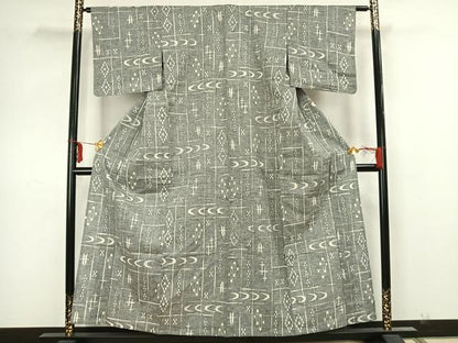 平和屋着物▽上質な紬 単衣 絣柄 正絹 逸品 AAAZ1434fy