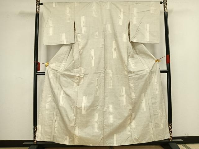 平和屋着物▽本場大島紬　白大島　単衣　9マルキ　幾何学文様　正絹　逸品　AAAZ1436fy