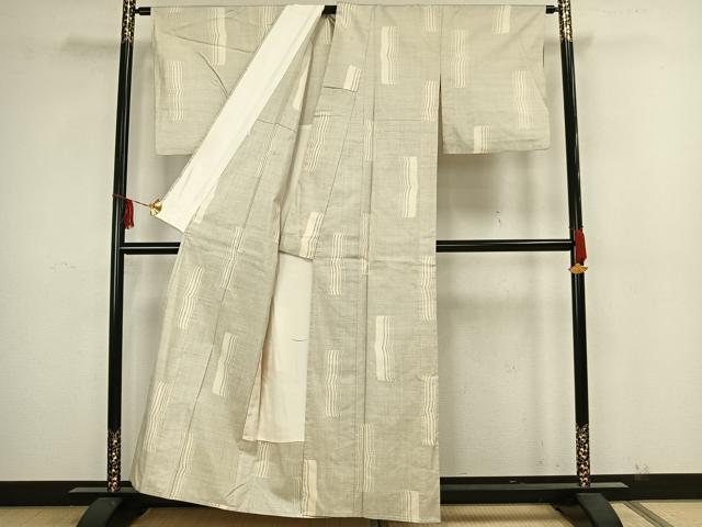 平和屋着物▽本場大島紬　白大島　単衣　9マルキ　幾何学文様　正絹　逸品　AAAZ1436fy