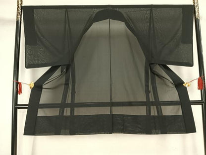 平和屋着物▽男性 長羽織 スリーシーズン 春夏秋 塵除け 黒地 正絹 逸品 AAAZ1437fy
