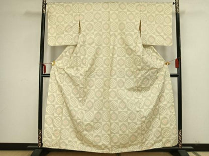 平和屋着物▽上質な紬 単衣 市松亀甲文様 正絹 逸品 AAAZ1439fy