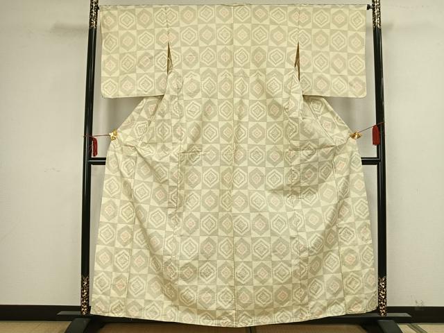 平和屋着物▽上質な紬 単衣 市松亀甲文様 正絹 逸品 AAAZ1439fy