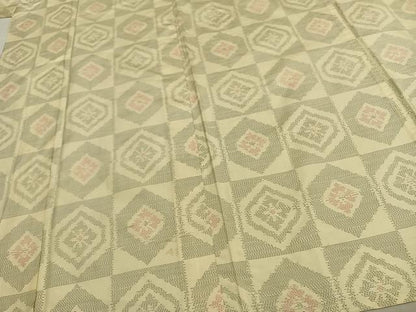 平和屋着物▽上質な紬 単衣 市松亀甲文様 正絹 逸品 AAAZ1439fy