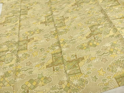 平和屋着物▽上質な紬 単衣 風景文 正絹 逸品 AAAZ1440fy