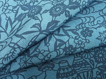 平和屋着物▽上質な小紋 単衣 藍 型染め 草花陶器文 正絹 逸品 AAAZ1441fy