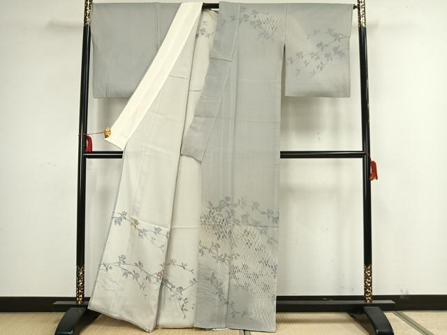 平和屋着物▽訪問着 無双 紗袷 紗×絽 手描き 枝花文 正絹 逸品 AAAZ1444fy