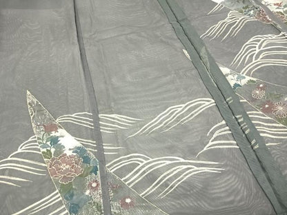平和屋着物▽訪問着 無双 紗袷 紗×紗 草花文 金彩 ロング丈 正絹 逸品 AAAZ1446fy