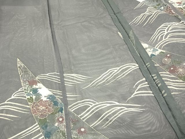 平和屋着物▽訪問着 無双 紗袷 紗×紗 草花文 金彩 ロング丈 正絹 逸品 AAAZ1446fy