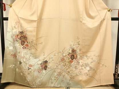 平和屋着物▽訪問着　単衣　御所車花文　金彩　正絹　逸品　AAAZ1448fy
