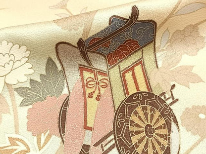 平和屋着物▽訪問着　単衣　御所車花文　金彩　正絹　逸品　AAAZ1448fy