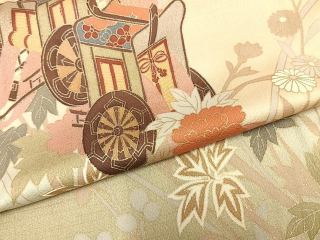 平和屋着物▽訪問着　単衣　御所車花文　金彩　正絹　逸品　AAAZ1448fy
