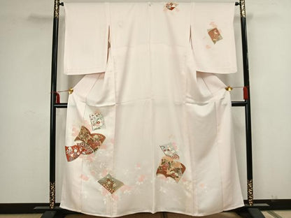 平和屋着物▽訪問着　単衣　花鳥冊子文　正絹　逸品　AAAZ1450fy
