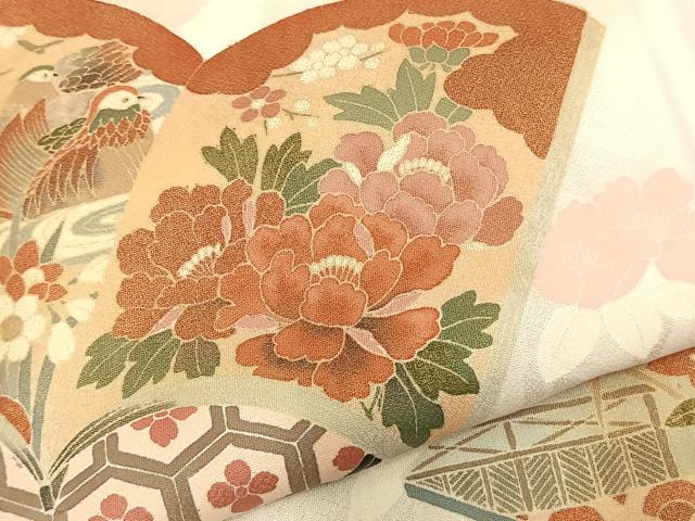 平和屋着物▽訪問着　単衣　花鳥冊子文　正絹　逸品　AAAZ1450fy