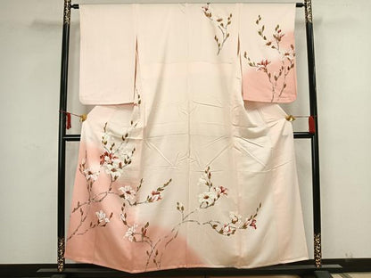 平和屋着物▽訪問着 単衣 手描き 枝花文 正絹 逸品 AAAZ1451fy