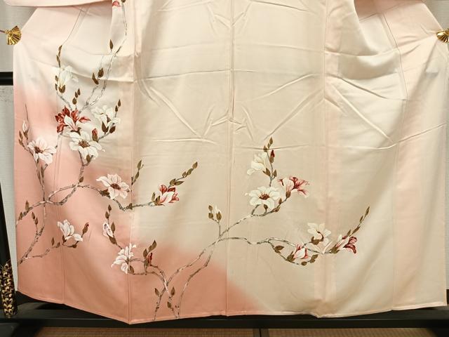 平和屋着物▽訪問着 単衣 手描き 枝花文 正絹 逸品 AAAZ1451fy