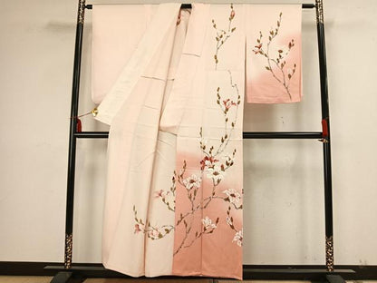 平和屋着物▽訪問着 単衣 手描き 枝花文 正絹 逸品 AAAZ1451fy