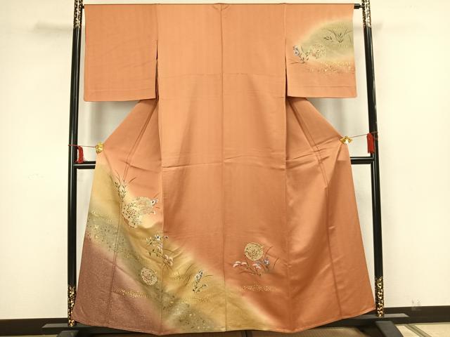 平和屋着物▽訪問着 単衣 中国三大刺繍 汕頭刺繍 スワトウ刺繍 雪輪花文 暈し染め 金銀彩 正絹 逸品 AAAZ1452fy