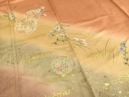 平和屋着物▽訪問着 単衣 中国三大刺繍 汕頭刺繍 スワトウ刺繍 雪輪花文 暈し染め 金銀彩 正絹 逸品 AAAZ1452fy