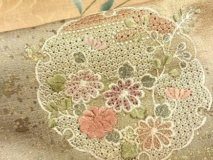 平和屋着物▽訪問着 単衣 中国三大刺繍 汕頭刺繍 スワトウ刺繍 雪輪花文 暈し染め 金銀彩 正絹 逸品 AAAZ1452fy