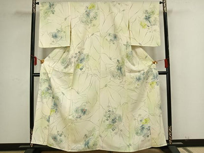平和屋着物▽上質な小紋 単衣 手描き 草花文 暈し染め 反端付き 正絹 逸品 AAAZ1454fy