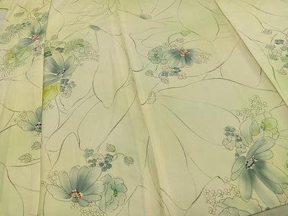 平和屋着物▽上質な小紋 単衣 手描き 草花文 暈し染め 反端付き 正絹 逸品 AAAZ1454fy