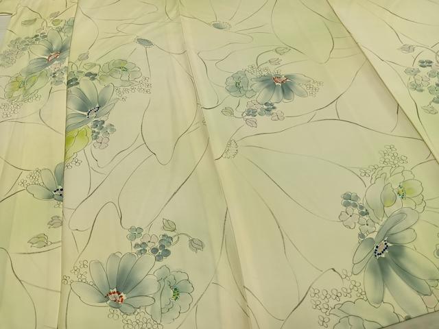 平和屋着物▽上質な小紋 単衣 手描き 草花文 暈し染め 反端付き 正絹 逸品 AAAZ1454fy