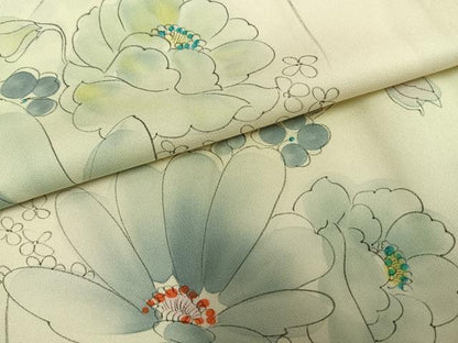 平和屋着物▽上質な小紋 単衣 手描き 草花文 暈し染め 反端付き 正絹 逸品 AAAZ1454fy