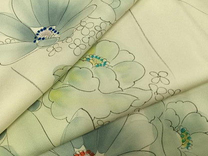 平和屋着物▽上質な小紋 単衣 手描き 草花文 暈し染め 反端付き 正絹 逸品 AAAZ1454fy