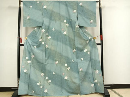 平和屋着物▽小紋 単衣 草花文 洗える着物 AAAZ1457fy
