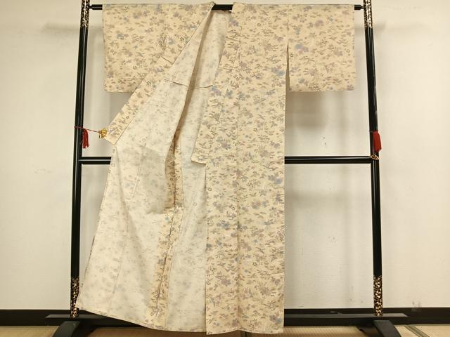 平和屋着物▽小紋 単衣 草花文 洗える着物 AAAZ1458fy