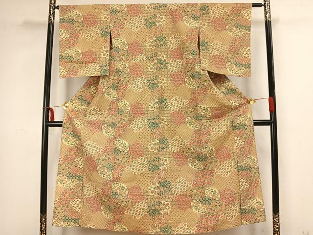 平和屋着物▽上質な小紋 単衣 紬地 切嵌文 正絹 逸品 AAAZ1463fy