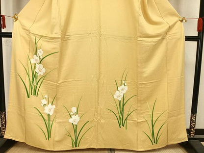 平和屋着物▽訪問着　単衣　駒刺繍　草花文　正絹　逸品　AAAZ1466fy