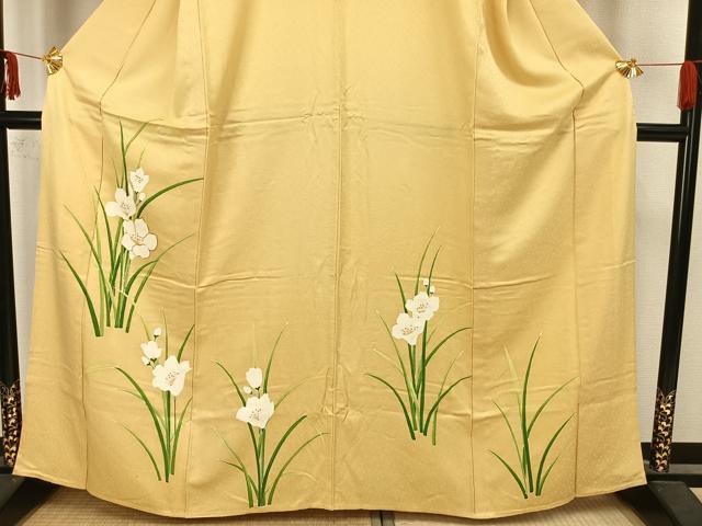 平和屋着物▽訪問着　単衣　駒刺繍　草花文　正絹　逸品　AAAZ1466fy