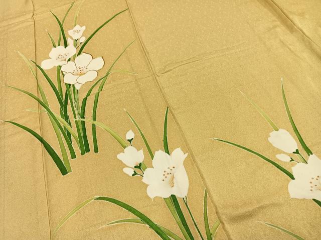 平和屋着物▽訪問着　単衣　駒刺繍　草花文　正絹　逸品　AAAZ1466fy