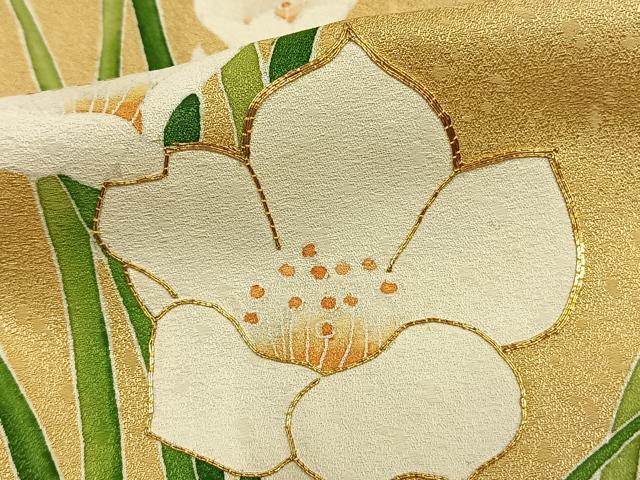 平和屋着物▽訪問着　単衣　駒刺繍　草花文　正絹　逸品　AAAZ1466fy