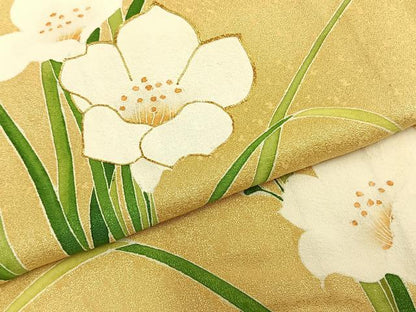 平和屋着物▽訪問着　単衣　駒刺繍　草花文　正絹　逸品　AAAZ1466fy