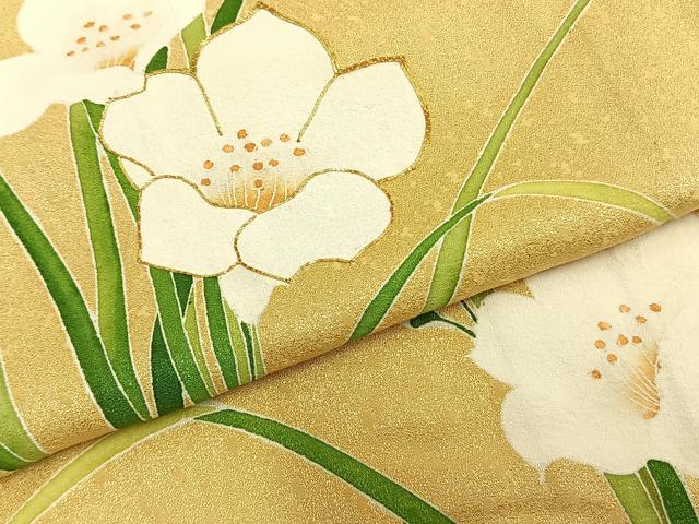 平和屋着物▽訪問着　単衣　駒刺繍　草花文　正絹　逸品　AAAZ1466fy