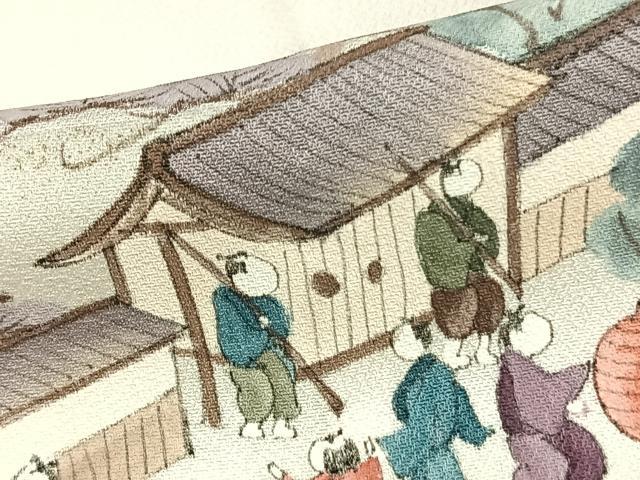 平和屋着物▽訪問着 単衣 手描き 人物風景文 暈し染め 金銀彩 正絹 逸品 AAAZ1469fy