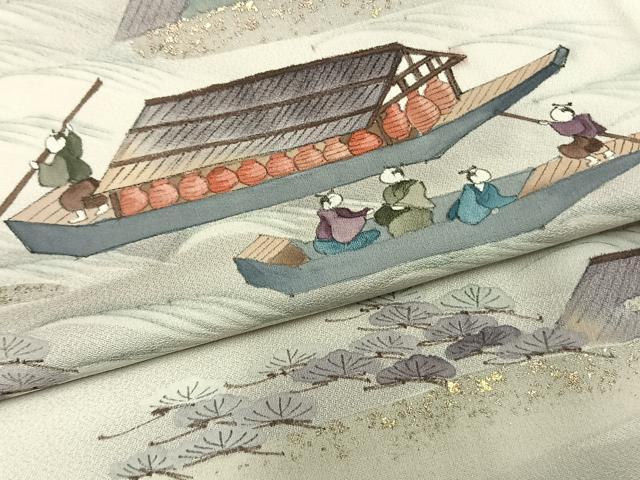 平和屋着物▽訪問着 単衣 手描き 人物風景文 暈し染め 金銀彩 正絹 逸品 AAAZ1469fy