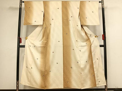 平和屋着物▽上質な小紋 単衣 作家物 舞蝶文 銀彩 正絹 逸品 AAAZ1477fy