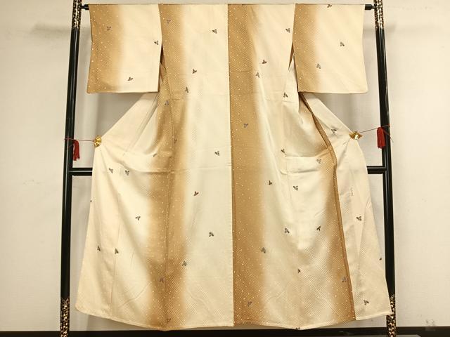 平和屋着物▽上質な小紋 単衣 作家物 舞蝶文 銀彩 正絹 逸品 AAAZ1477fy